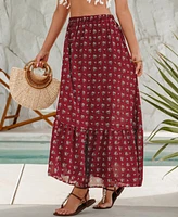 Women's Boho Florals Ruffled Hem Maxi Skirt