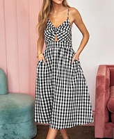 Women's Picnic Date Gingham Midi Beach Dress