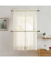 Hlc.me Isabella Floral Rod Pocket Lace Semi Sheer Voile Short Valance for Small Windows, Kitchen & Bathroom