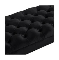 Velvet Tufted Bench for Bedroom, Living Room & Entryway, Window with Spindle Wooden Legs-The Pop Home