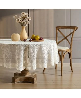 Hlc.Me Scroll Lace Fabric Tablecloth Lace Fabric Table Cloth For Round Tables Wrinkle Resistant Tablecloth Patterned Scalloped Tablecloth