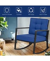2 Pcs Patio Rattan Rocker Chair Outdoor Glider Rocking Cushion Lawn