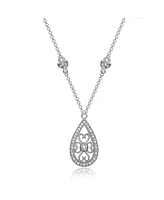 Sterling Silver White Gold Plated with Clear Cubic Zirconia Teardrop Necklace