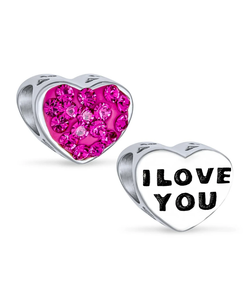 Bling Jewelry I Love You Princess Pink Crystal Bead Charm Heart Sterling Silver for Bracelet