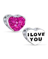 Bling Jewelry I Love You Princess Pink Crystal Bead Charm Heart Sterling Silver for Bracelet