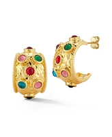 Rachel Zoe Gold Plated Bold Wide Hoop Earrings with Multicolor Crystals