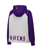 Dkny Sport Women's Gray/Purple Baltimore Ravens Joy Cropped Raglan Pullover Hoodie