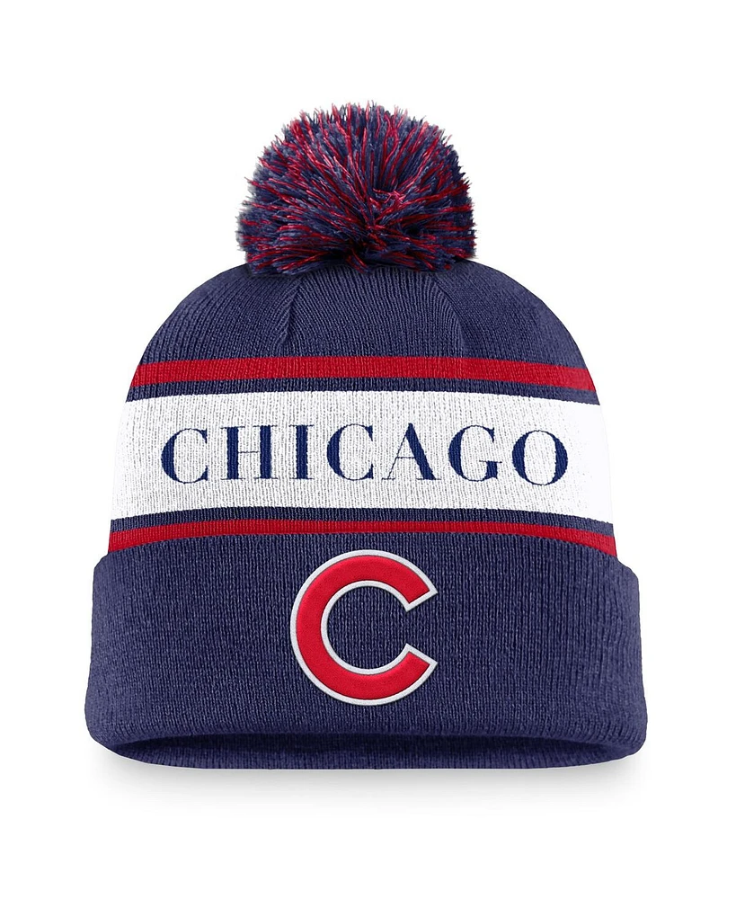 Nike Men's Royal Chicago Cubs Team Stripe Peak Cuffed Knit Hat with Pom