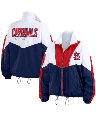 Wear by Erin Andrews Women's White/Navy St. Louis Cardinals Color Block Full-Zip Windbreaker Jacket