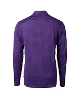 Cutter & Buck Men's Purple/Black Minnesota Vikings Virtue Pique Micro Stripe Quarter-Zip Pullover Top