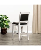 24" Counter Height Farmhouse Stool, Leather Seat, Rustic Upholstered Kitchen Stool (1PK)-The Pop Home