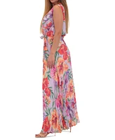 Donna Ricco Women's Floral-Print Pleated Maxi Dress