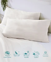 Natural Linen Look Slub 3-Piece Duvet Cover Set, Luxurious Linen Cotton Blend Comforter Cover with 2 Pillow Shams Featuring Envelope Closures, Corner