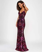 City Studios Juniors' Sequin Embellished V-Neck Sleeveless Gown, Created for Macy's