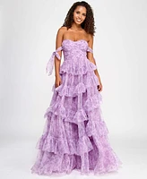 Say Yes Juniors' Floral-Print Tiered Off-The-Shoulder Ball Gown, Created for Macy's