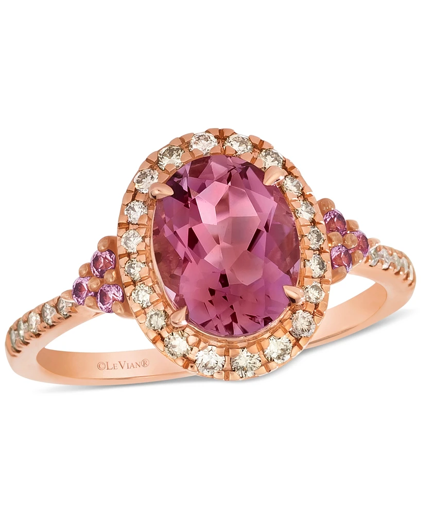 Le Vian Passion Fruit Tourmaline (1-1/2 ct. t.w.), Bubble Gum Pink Sapphire (1/10 ct. t.w.), & Nude Diamond (1/4 ct. t.w.) Halo Ring in 14k Rose Gold