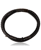 Lucky Brand Stainless Steel Triple Row Black Cord Bracelet - 8.25"