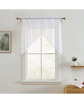 Hlc.me Sophia Floral Rod Pocket Lace Short Cafe Swags for Small Windows - 28 x 36 Inch Length (White Swags, Set of 2)