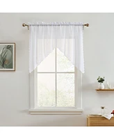 Hlc.me Sophia Floral Rod Pocket Lace Short Cafe Swags for Small Windows - 28 x 36 Inch Length (White Swags, Set of 2)