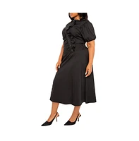 Buxom Couture Women's Plus Asymmetrical Ruffle Shirt Dress