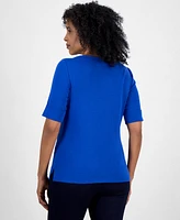 Style & Co Petite Cotton Elbow-Sleeve Boat-Neck Top, Created for Macy's