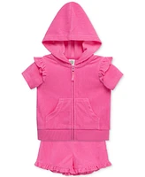 Little Me Baby Girls 2-Pc. Ruffled Hoodie & Shorts Swim Cover-Up Set