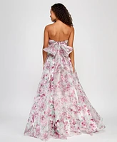 City Studios Juniors' Pleated Strapless Floral-Print Gown, Created for Macy's