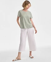 Charter Club Women's Striped Crewneck Short-Sleeve Linen-Blend Top, Exclusively at Macy's