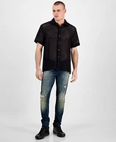 Guess Men's Relaxed-Fit Open Mesh-Knit Button-Down Shirt