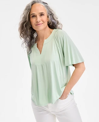 Style & Co Women's Flutter-Sleeve Split-Neck Top, Exclusively at Macy's