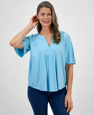 Style & Co Women's Flutter-Sleeve Split-Neck Top, Exclusively at Macy's