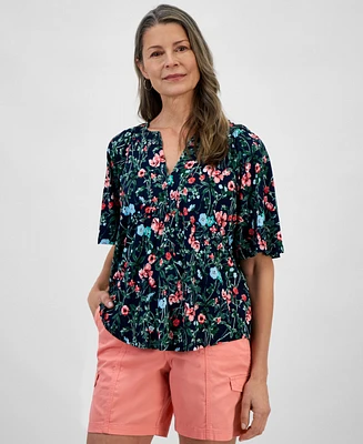 Style & Co Women's Printed Flutter-Sleeve Split-Neck Top, Created for Macy's