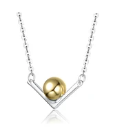 Sterling Silver Two-Tone with 14K Gold Plated Sphere and White Gold Plated Chain Chevron Pendant Necklace