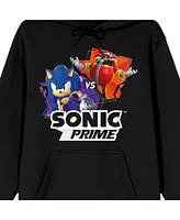 Sonic Prime Vs Eggman Long Sleeve Black Adult Hooded Sweatshirt-3XL