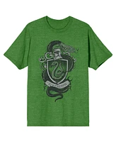 Harry Potter Slytherin House Crest Crew Neck Short Sleeve Kelly Green Heather Men's T-shirt-3XL