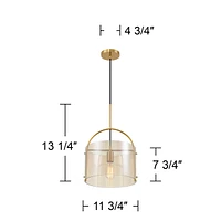 Collin 11 3/4" Modern Pendant Ceiling Light Fixture Dining Room Over Table Kitchen Island Foyer Drum Hanging Round Soft Gold Finish Cognac Glass Hallw