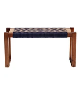 bali & pari Prunella Modern Bohemian Two-Tone Navy Blue and Natural Brown Seagrass and Acacia Wood Accent Bench