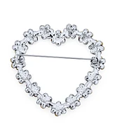 Bling Jewelry Romantic Pink Crystal Heart Flower Brooche Pin Rhodium Plated Alloy