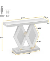 Tribesigns Mirrored Console Table, Modern Silver Entryway Table with Mirror Finish, Glass Sofa Table with Dual-Diamond Base, 47-Inch Hallway Foyer Tab