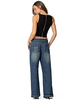 Edikted Womens Davis Grommet Low Rise Jeans