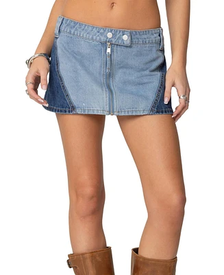 Edikted Womens Reni Contrast Zip Denim Mini Skirt