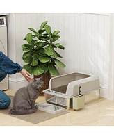 PawHut Stainless Steel Litter Box, High Sided Anti-Urine Leakage Non-Sticky