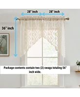 Hlc.me Isabella Floral Rod Pocket Lace Short Cafe Swags for Small Windows - 28 x 36 Inch Length (Taupe Swags, Set of 2)