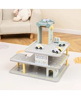 3-Tier Wooden Garage Playset with Working Elevator Helipad Ramp Car Wash Center