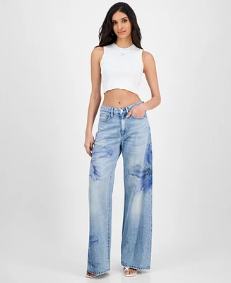 Guess Women's Bellflower Printed Wide-Leg Jeans