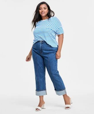 On 34th Trendy Plus Size Striped Easy T Shirt Cuffed Straight Leg Jeans Exclusively At Macys