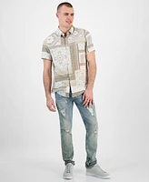 Guess Men's Regular-Fit Patchwork Tile-Print Button-Down Shirt