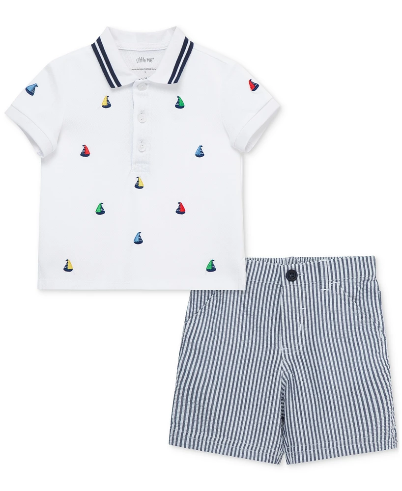 Little Me Baby Boys 2-Pc. Cotton Sailboat Polo Shirt & Shorts Set