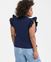 On 34th Trendy Plus Crewneck Flutter-Sleeve Top, Created for Macy's