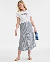 On 34th Womens Mama Graphic Relaxed Fit T Shirt Puckered Gingham Pleated Midi Skirt Exclusively At Macys